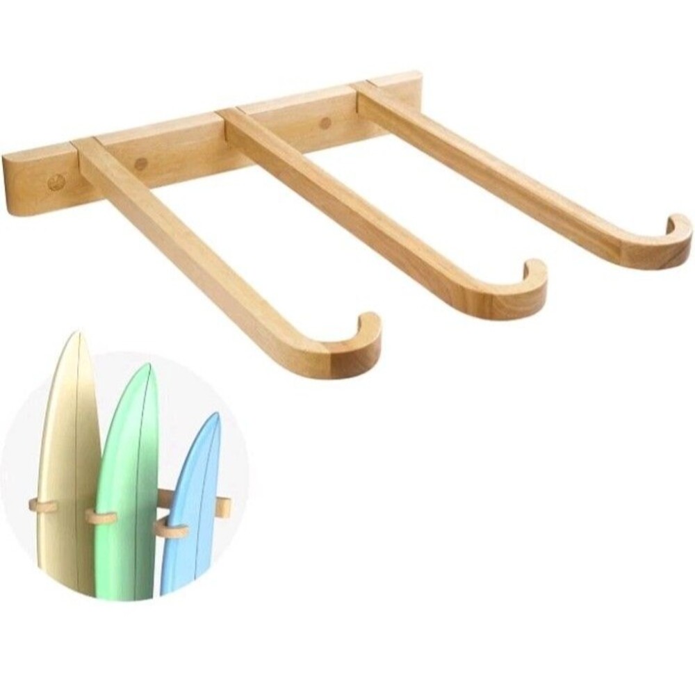 Triple Wooden Vertical Surfboard Wall Rack